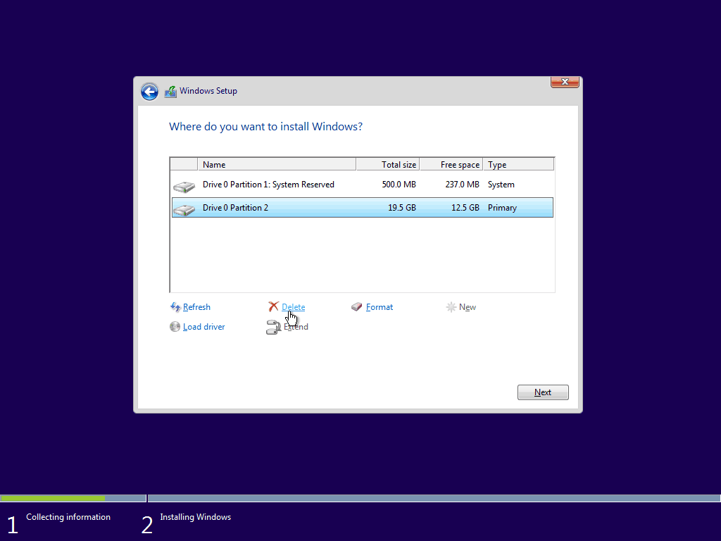 05 Excluir partição primária existente Instalação limpa do Windows 10