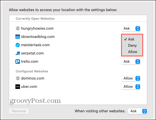 Safari permitir ou negar localização