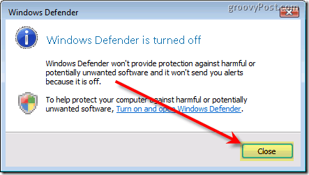 Desativar o Windows Defender Vista