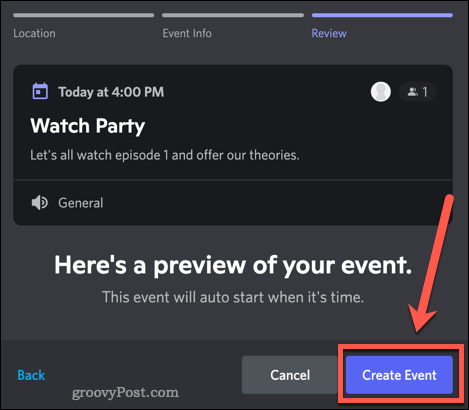 Confirmando um novo evento do Discord