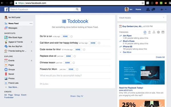 Todobook bloqueia seu feed de notícias do Facebook até que você cumpra suas prioridades do dia.