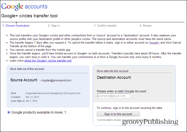 Mesclar ferramenta de transferência de contas do Google