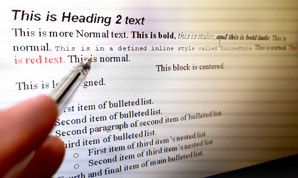 Exemplos de formatação de texto em um documento apresentado