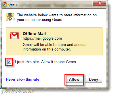 Permitir que o Gmail acesse o Google Gears