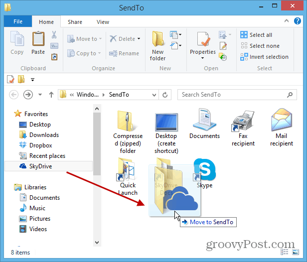 Adicionar SkyDrive ao Windows Clique com o botão direito do mouse em Enviar para Menu