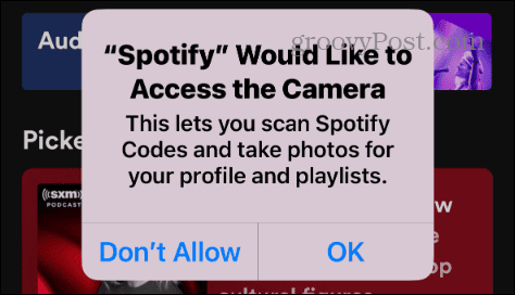dar acesso ao Spotify à câmera