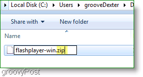 Captura de tela: Flashplayer ZIP file windows 7