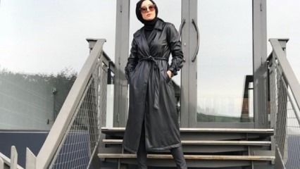 Modelos de jaqueta de couro em roupas hijab