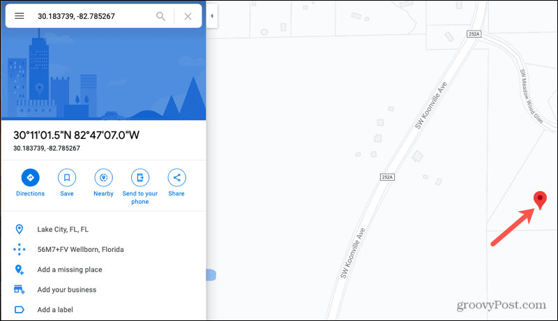 Detalhes da localização Google Maps Online