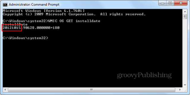 Data de instalação do Windows cmd promptwmic enter