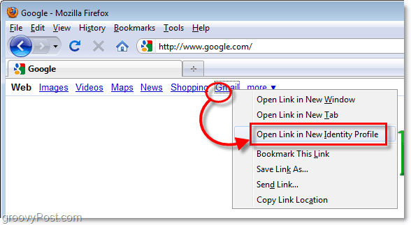 abrir link em um novo perfil de identidade firefox