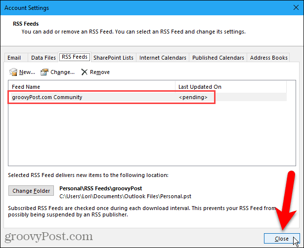 Feche a caixa de diálogo Configurações da conta no Outlook