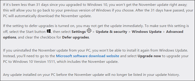Notas da atualização do Microsoft Win10 November