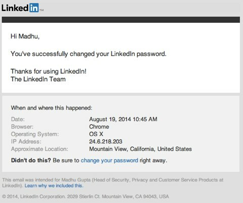 alterações de senha de segurança do LinkedIn