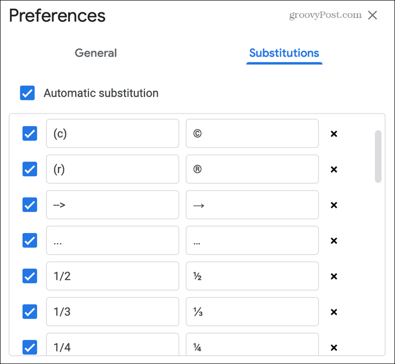 Substituições no Google Docs