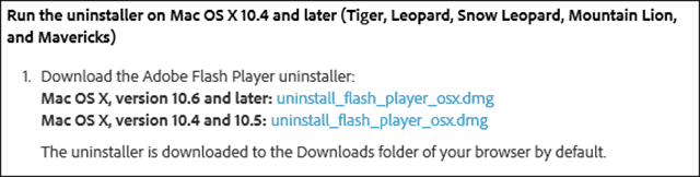 Desinstalar o site flash Mac