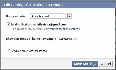 Configurações de grupo do Facebook