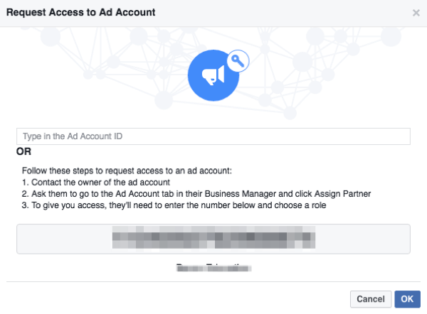 Facebook solicitar acesso à conta do anúncio