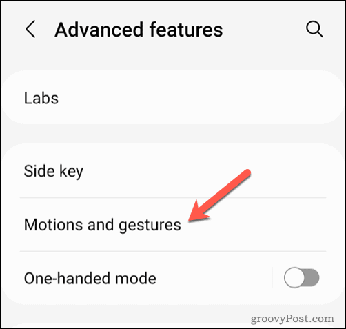 Menu de movimentos e gestos do Android