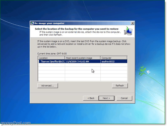você pode usar uma imagem do sistema na rede para restaurar o Windows 7