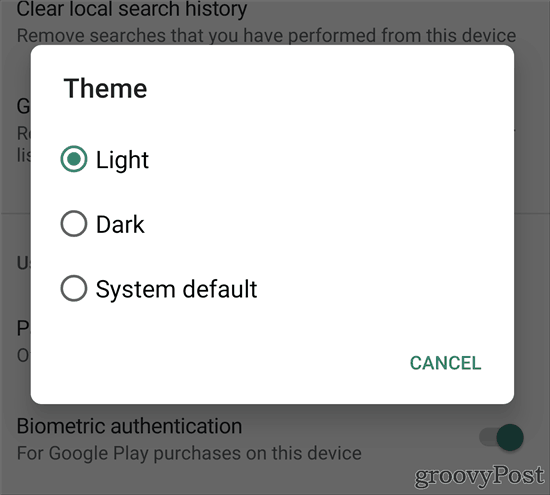 Tema escuro do Google Play Store escuro claro