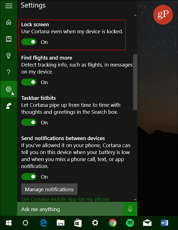 Ativar o Cortana Lock Screen Windows 10