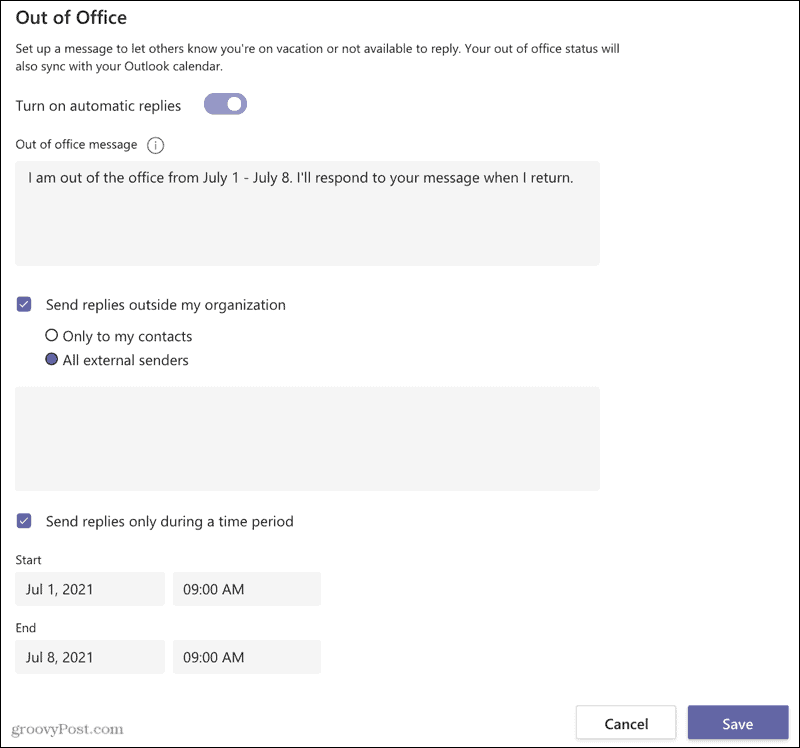 Agende um Microsoft Teams Fora do Escritório