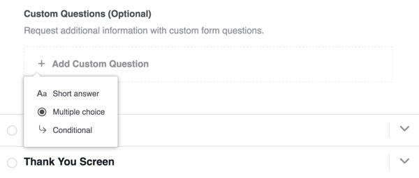 Você pode adicionar uma pergunta personalizada ao seu formulário de lead.