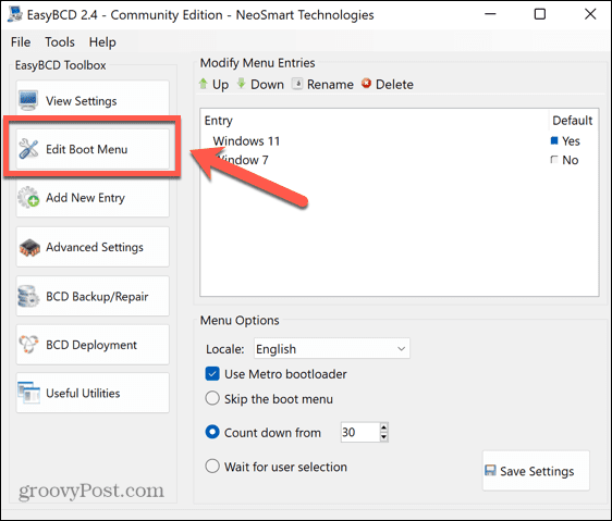 easybcd editar menu de inicialização