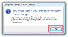 Windows Vista Ingressar em uma confirmação de domínio do Active Directory AD para reiniciar o computador