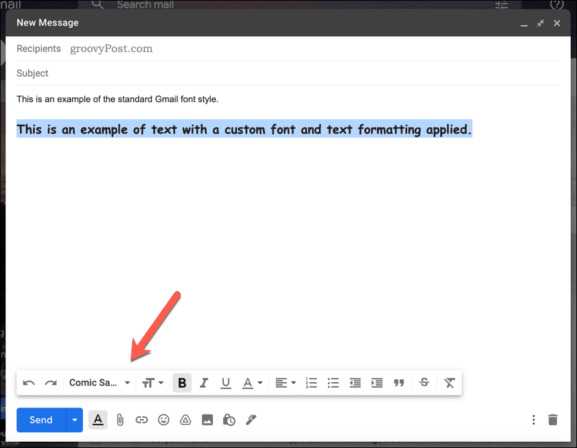 Alterando o estilo da fonte no Gmail manualmente