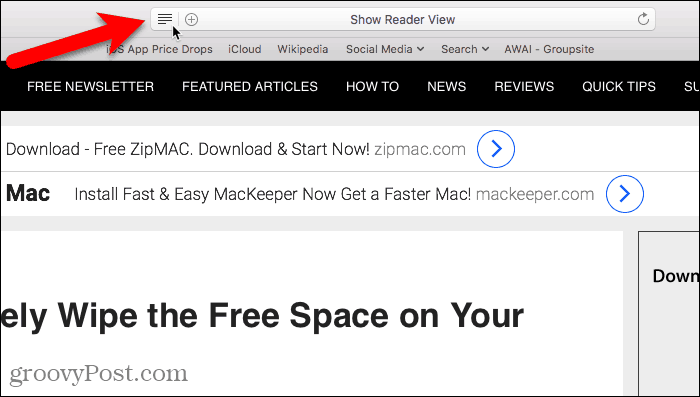 Mostrar visualização do leitor no Safari para Mac
