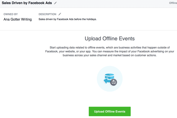 Esta seção de criação de eventos off-line envolve o upload dos dados de conversão que serão comparados com suas campanhas de anúncios no Facebook.