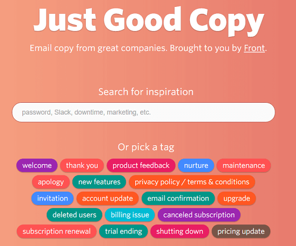 A Just Good Copy oferece amostras de e-mails para você começar.