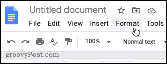 O menu Formatar no Google Docs