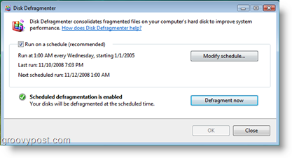 Desfragmentador de disco para o Windows Vista Job Scheduler