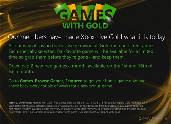 Visão geral do Xbox Live Games with Gold