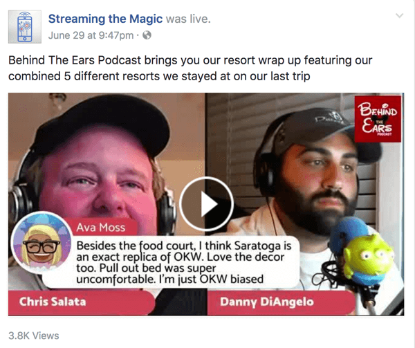 Os co-apresentadores de Behind the Ears compartilham uma riqueza de conhecimento sobre todas as coisas da Disney em seu programa ao vivo no Facebook.