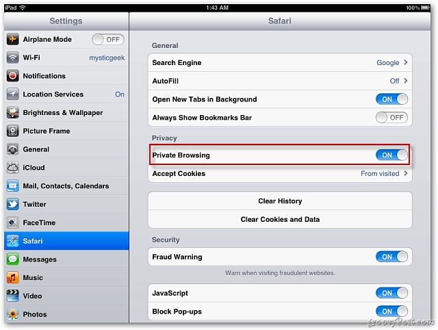 Apple iOS 5: ativar a navegação privada do Safari