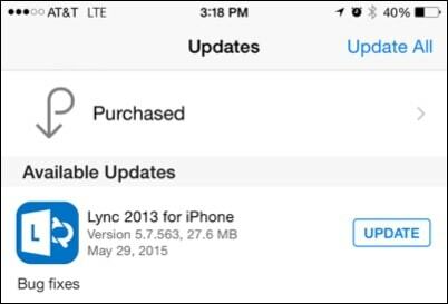Atualização do Lync para iPhone