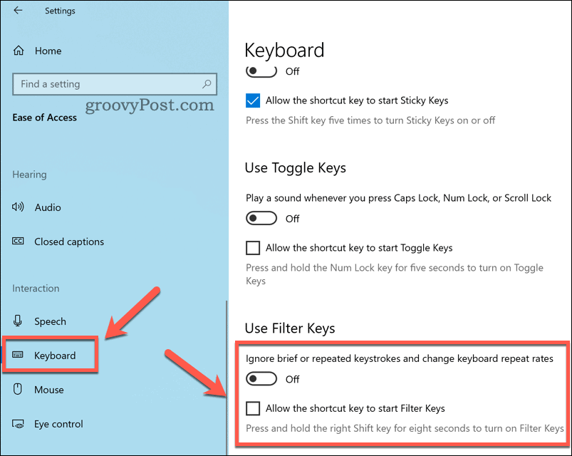 Configurando as configurações de chaves de filtro no Windows 10