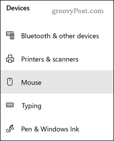 Opção de configurações do mouse do Windows