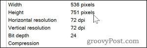 Detalhes de DPI para uma imagem no Windows