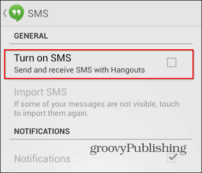 SMS do Hangouts desativado