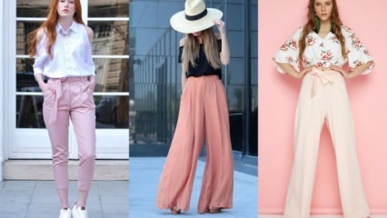 4 combinações diferentes com calças de saco de papel rosa 