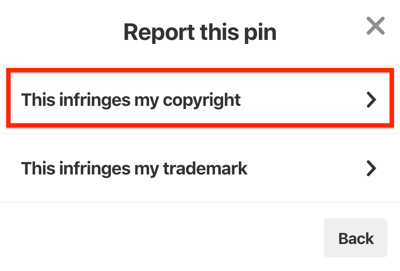 pin de relatório do pinterest infringe meus direitos autorais