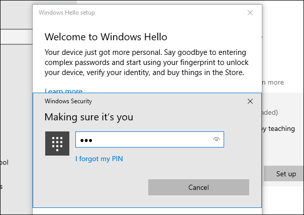 Impressão digital Hello Windows de 2 PIN