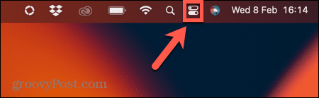 ícone do centro de controle na barra de ferramentas do mac