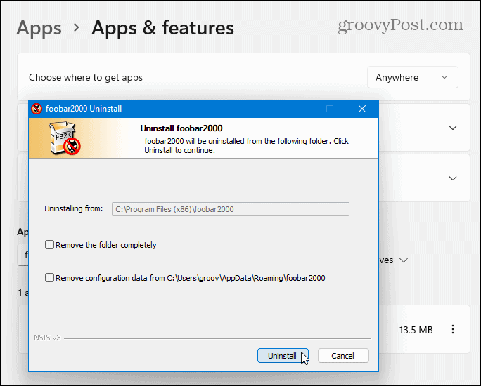 Desinstalar aplicativos Win32 do Windows 11