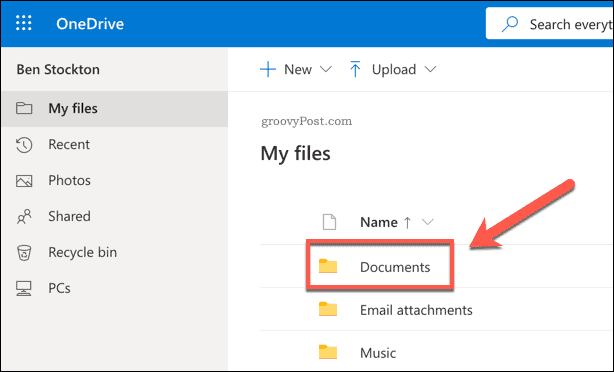 Pasta de documentos do OneDrive